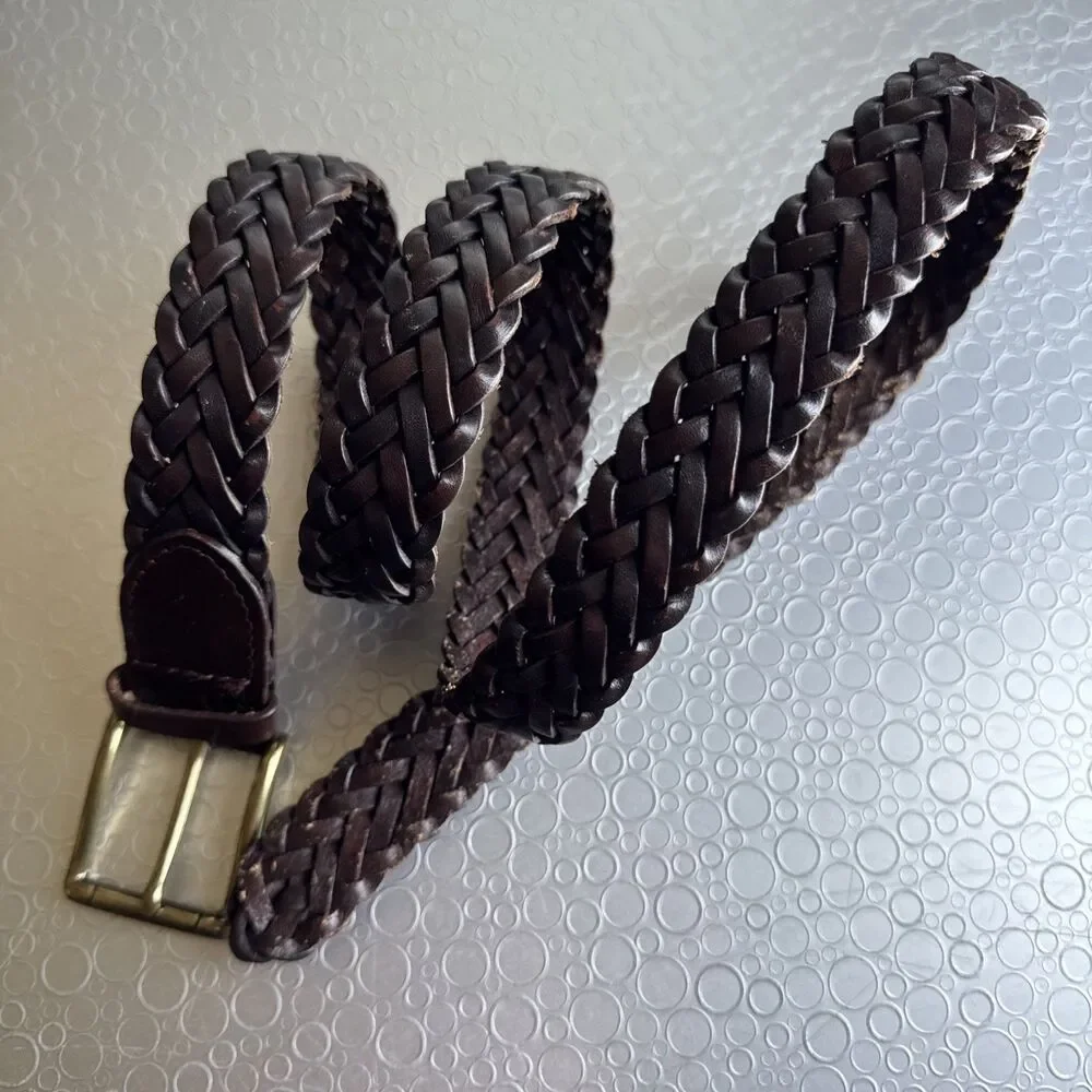 Handcrafted Dark Brown Braided Leather Belt Mens 38 Woven Classic Casual Work